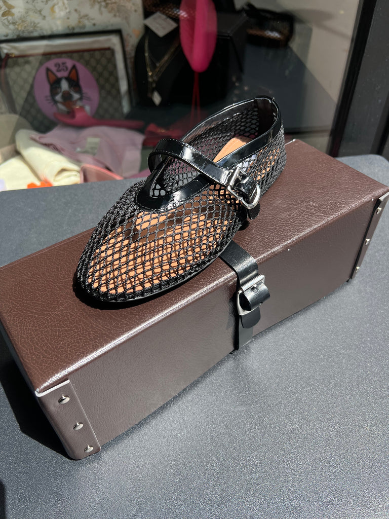 Ballerines Alaia noir résille avec boite