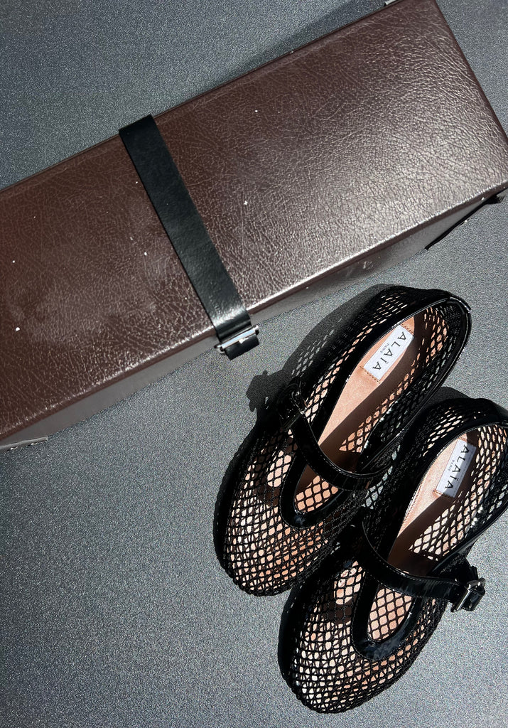 Ballerines Alaia noir résille avec boite