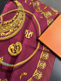 Foulard "les cavaliers d'or" bordeaux/doré