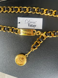 Ceinture Chanel vintage lien de cuir noir plaqué or avec boîte de 1994