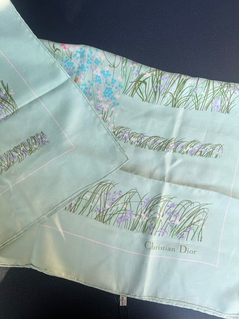 Foulard C.Dior vintage "tons vert d'eau"