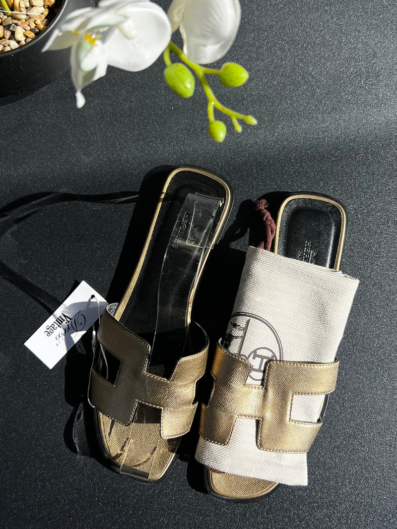 Mules Hermès Oran doré