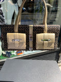 Sac Chanel baguette tweed cuir kaki et noir