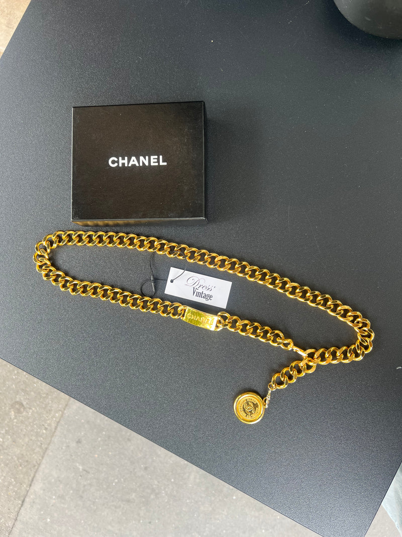 Ceinture Chanel vintage plaqué or avec boîte années 90