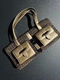 Sac Chanel baguette tweed cuir kaki et noir