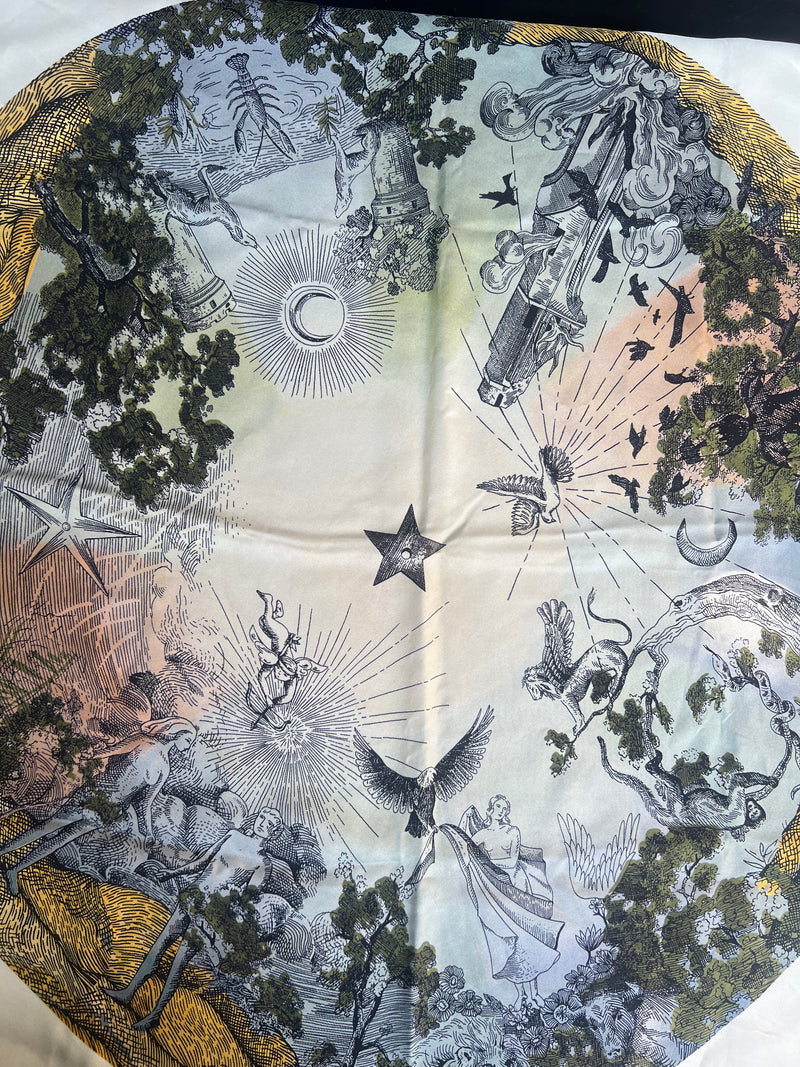 Foulard carré C. Dior ton écru bord noir