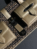 Sac Chanel baguette tweed cuir kaki et noir