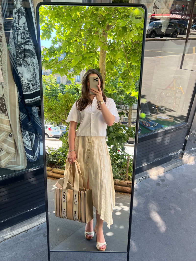 Jupe Acné plissé écru rayures