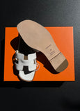Mules Hermès Oran blanche / marron