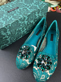 Mocassin D&G dentelle vert bijoux