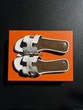 Mules Hermès Oran blanche / marron