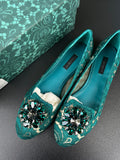 Mocassin D&G dentelle vert bijoux