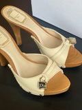 Sabots Dior vintage écru et bois