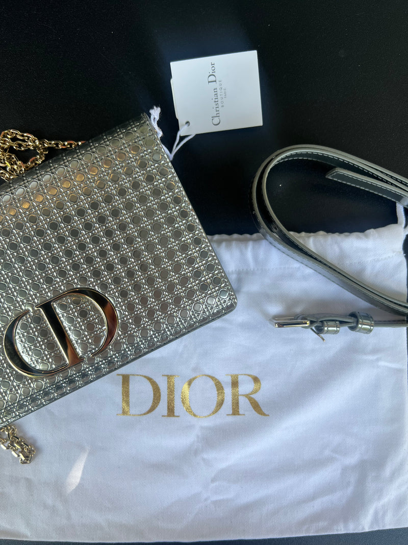 Pochette ceinture Dior « Montaigne » argent avec housse